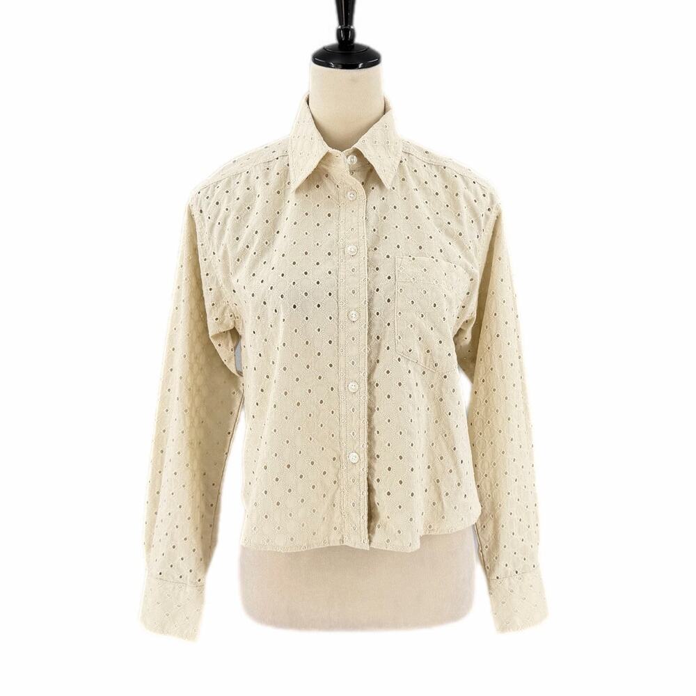 Banana Republic NEW Cream Eyelet Button 100% Cotton Cottagecore Cropped Top